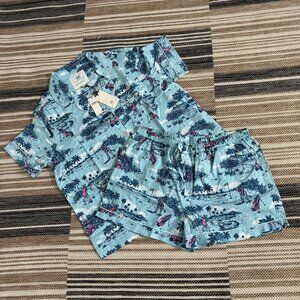 Print Fresh‎ Women's Golf Toile Short Pajama Set Organic Cotton Blue Size Large